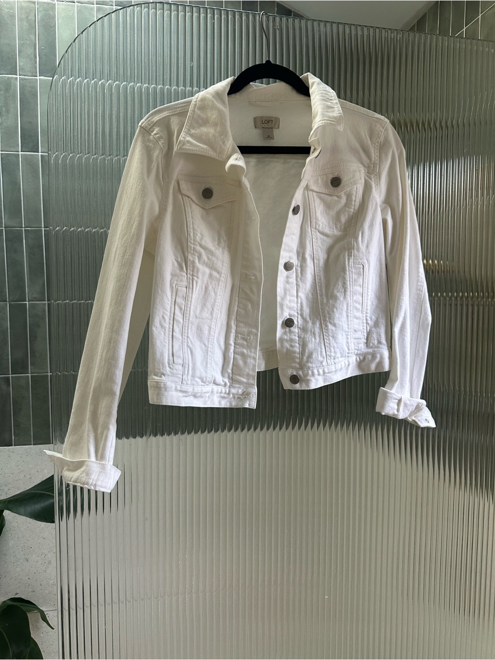 LOFT White Women's Denim Jacket - Classic Button-Front Jean Jacket
